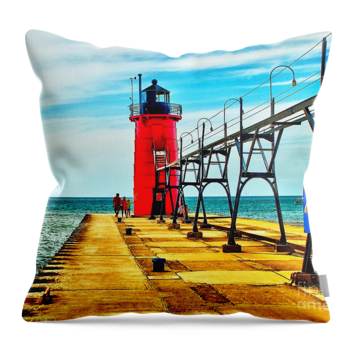 Lighthouse Throw Pillow featuring the photograph South Haven Lighthouse by Nick Zelinsky Jr