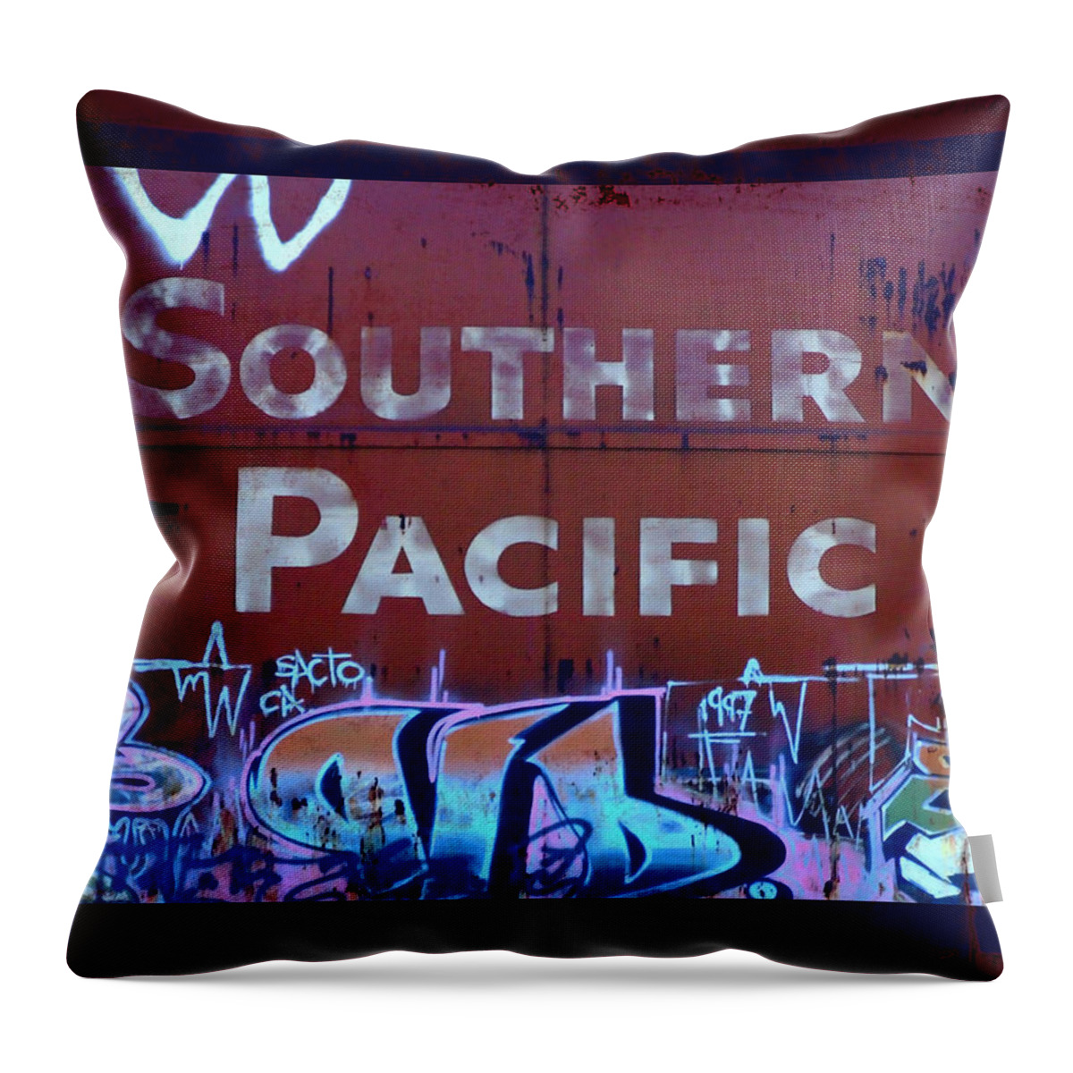 Tag Art Throw Pillow featuring the photograph Southern Pacific by Donna Blackhall