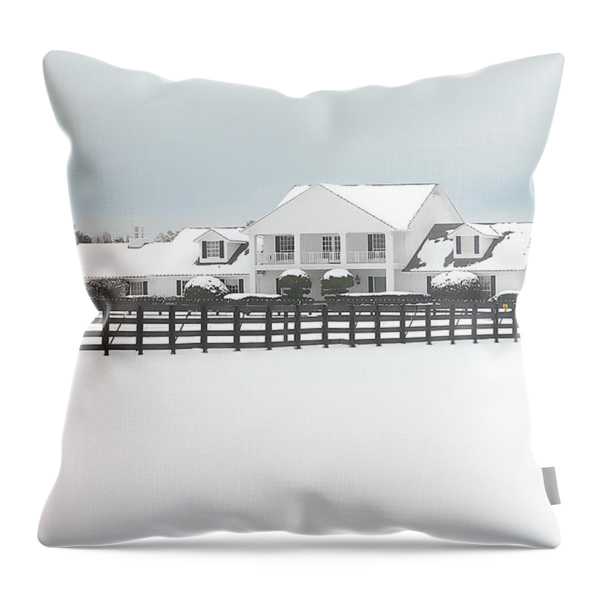 Southfork Ranch Throw Pillow featuring the photograph Snow Covered Southfork Ranch  by Dyle  Warren