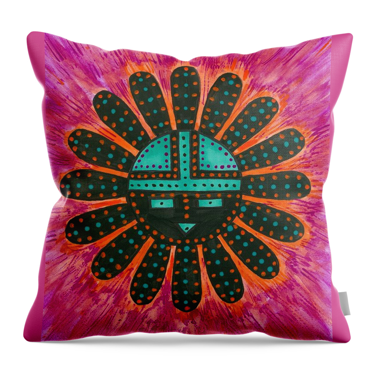 Sunface Throw Pillow featuring the painting Southwest Sunburst Sunface by Susie Weber