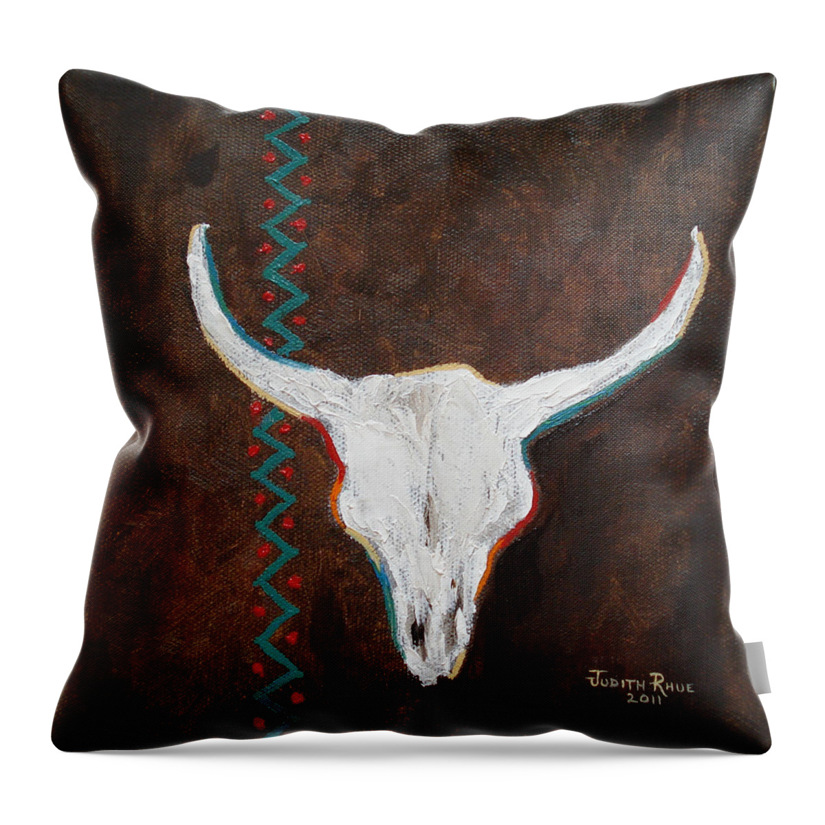 Skull Throw Pillow featuring the painting Southwestern Influence by Judith Rhue