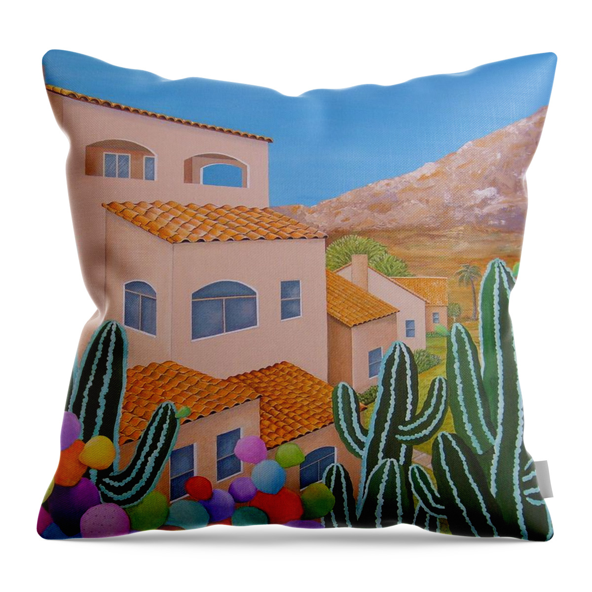 Acrylic Throw Pillow featuring the painting Southwests Summer Fiesta Left Canvas by Carol Sabo