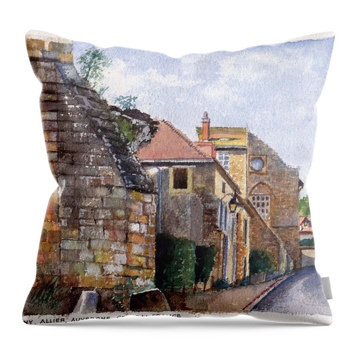 Stonework Throw Pillow featuring the painting Souvigny Eclectic architecture in a village in Central France by Dai Wynn