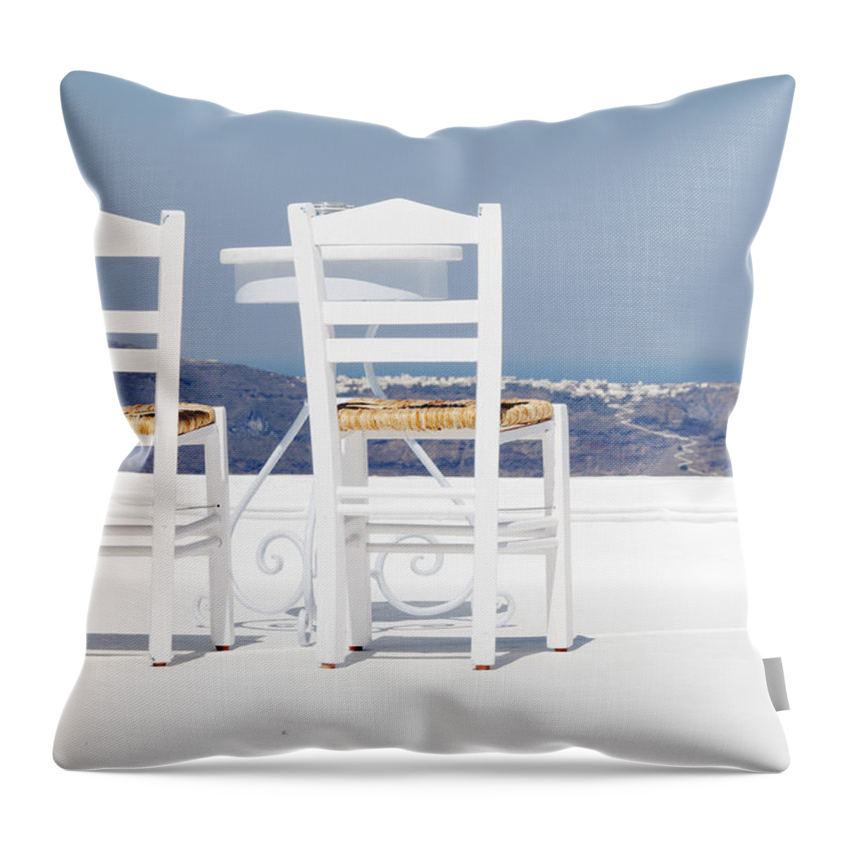 Santorini Throw Pillow featuring the photograph Space for Two by Darin Volpe