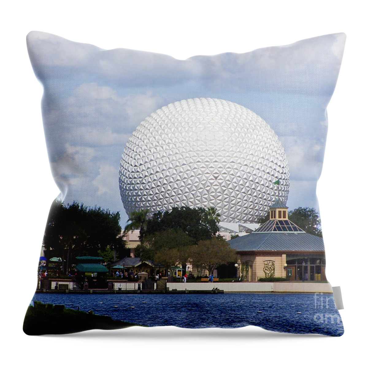 Spaceship Earth Throw Pillow featuring the photograph Spaceship Earth at Epcot by Tom Doud