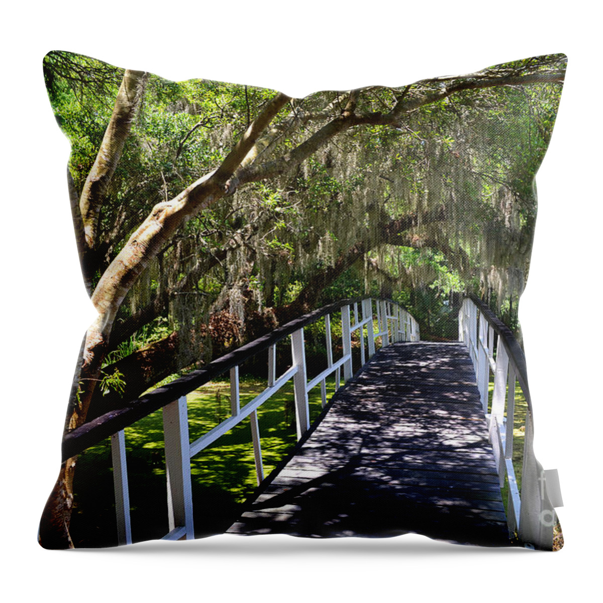 Magnolia Plantation Throw Pillow featuring the photograph Spanish Moss over Bridge by Amy Lucid