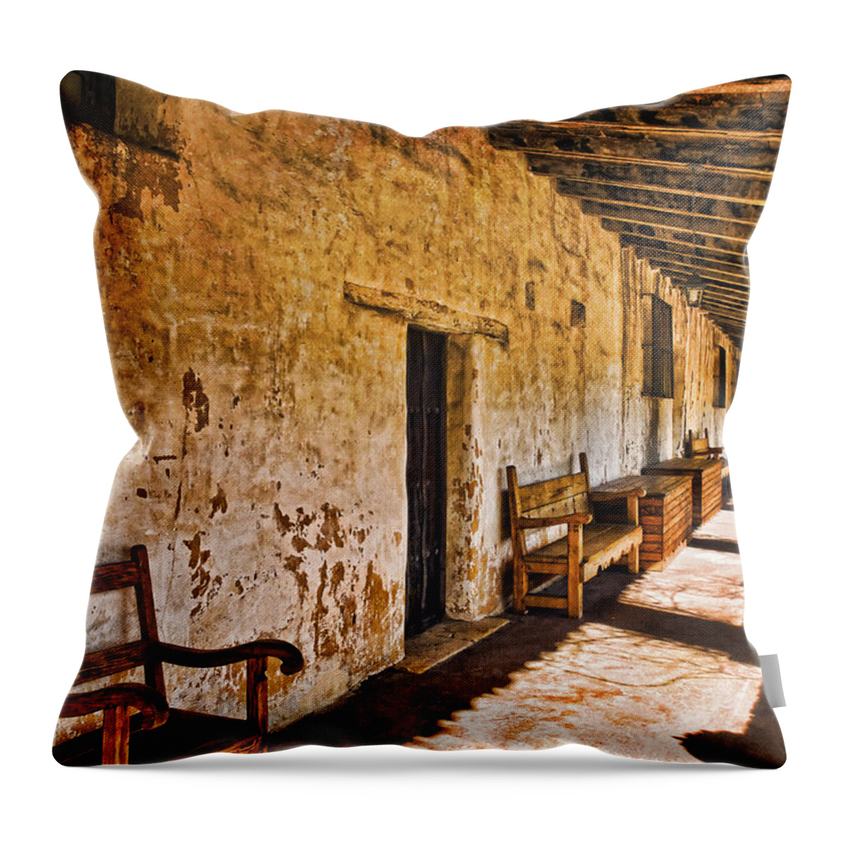 Carmel Mission Throw Pillow featuring the photograph Spanish Passage by Mick Burkey