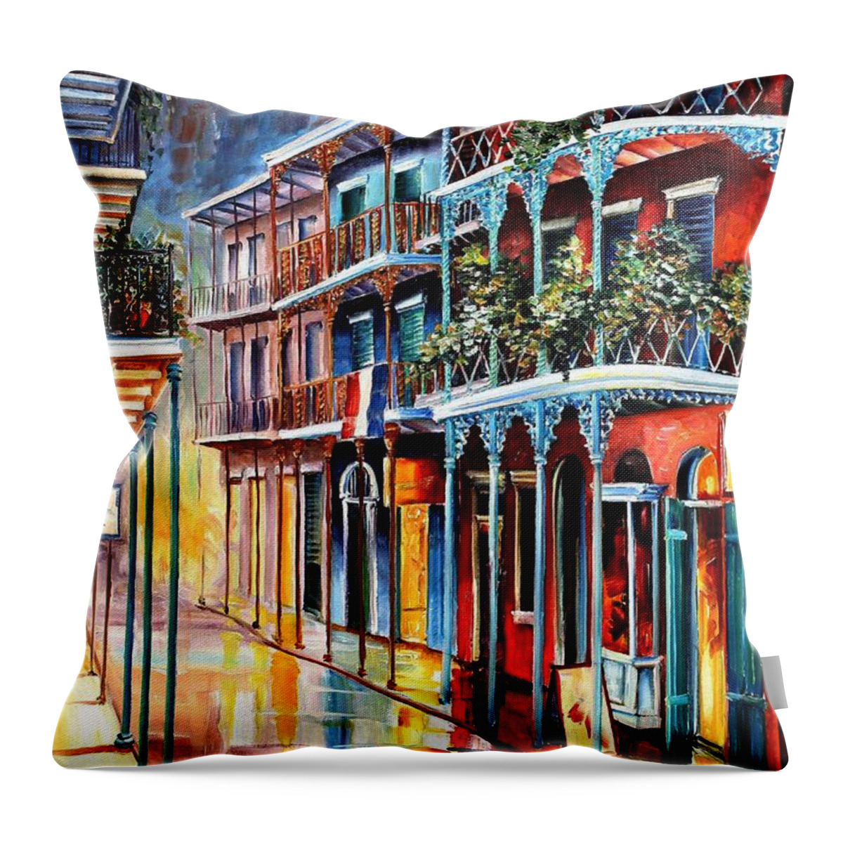 New Orleans Throw Pillow featuring the painting Sparkling French Quarter by Diane Millsap