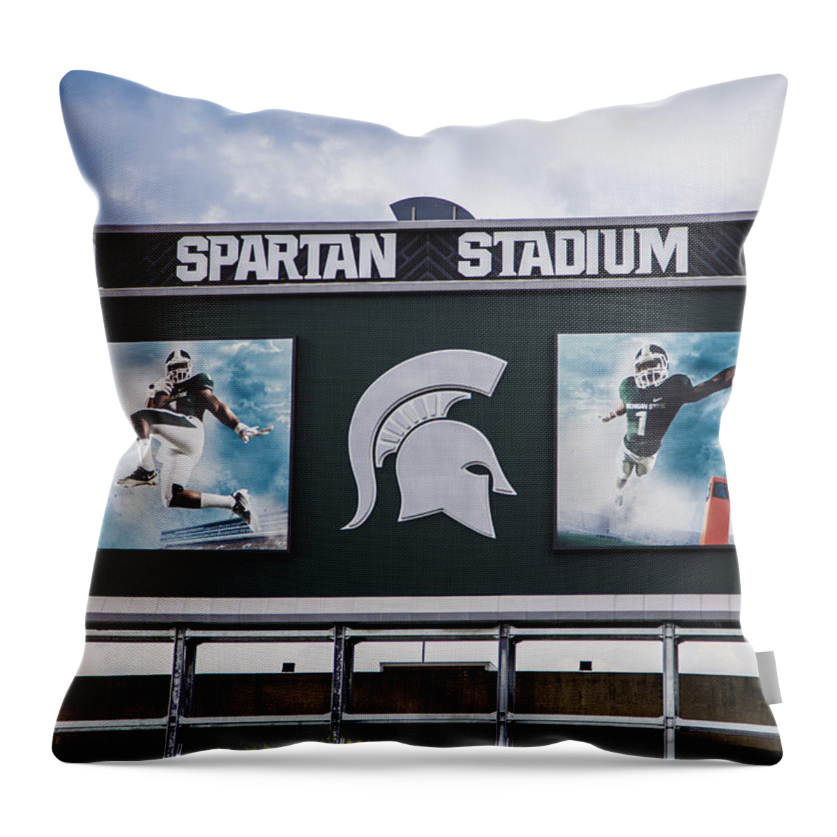 Michigan State Throw Pillow featuring the photograph Spartan Stadium Scoreboard by John McGraw