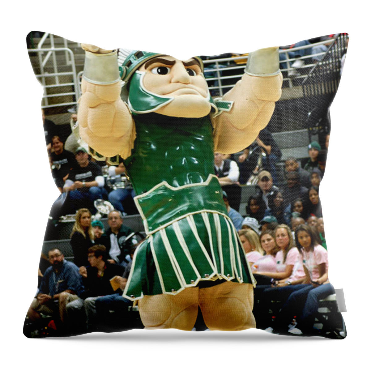 Michigan State University Throw Pillow featuring the photograph Sparty at Basketball Game by John McGraw