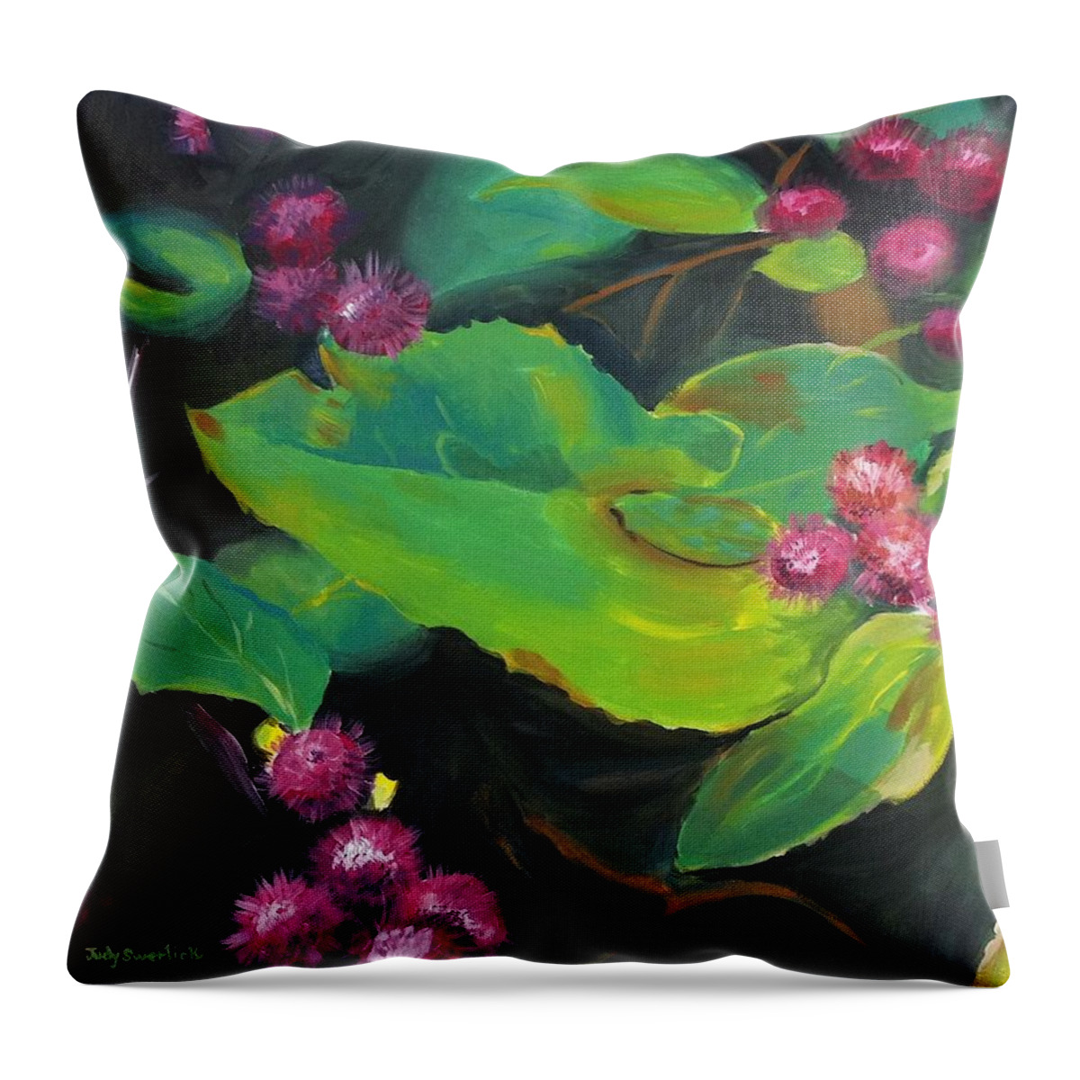 Flowers Throw Pillow featuring the painting Spiked Flowers by Judy Swerlick