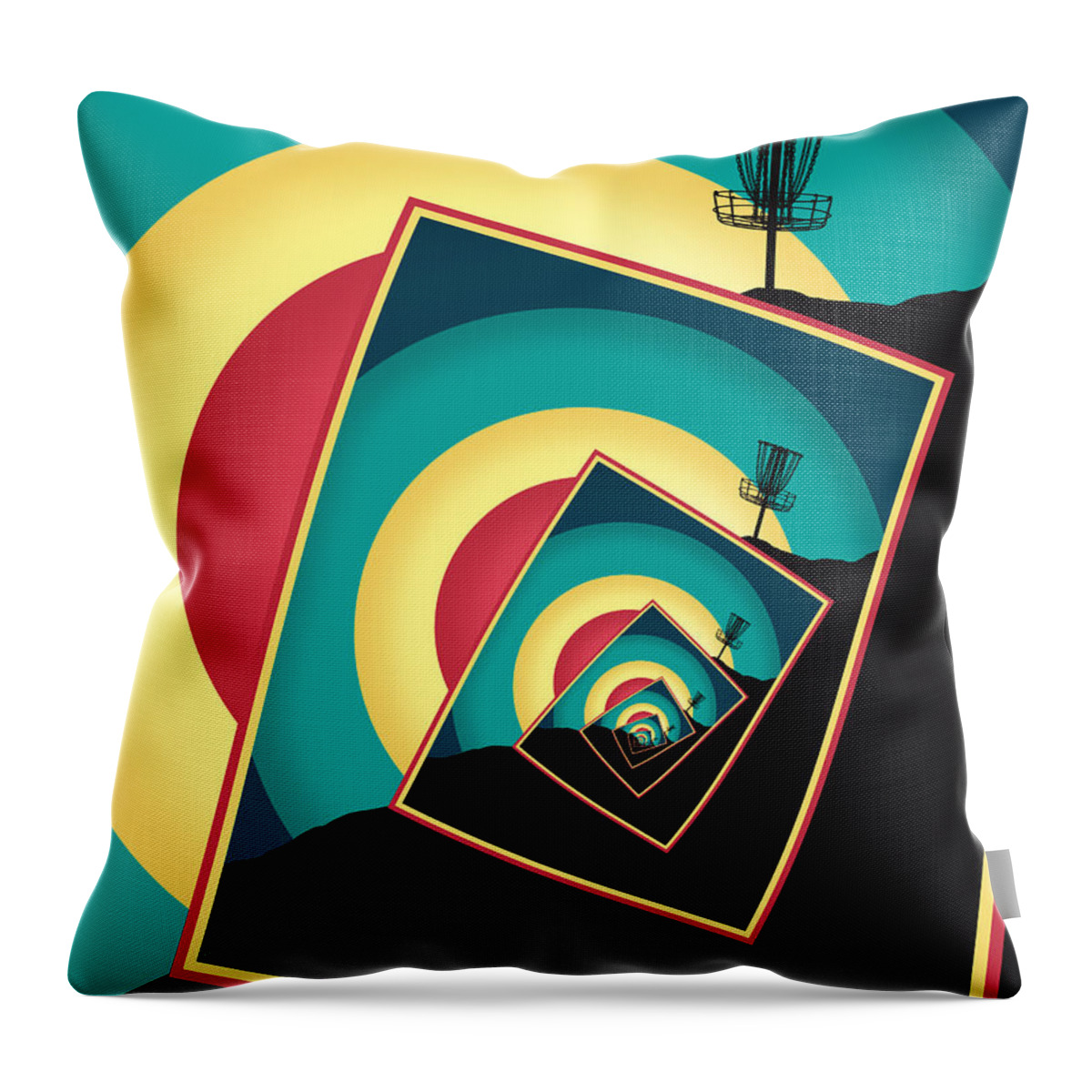 Disc Golf Throw Pillow featuring the digital art Spinning Disc Golf Baskets 2 by Phil Perkins