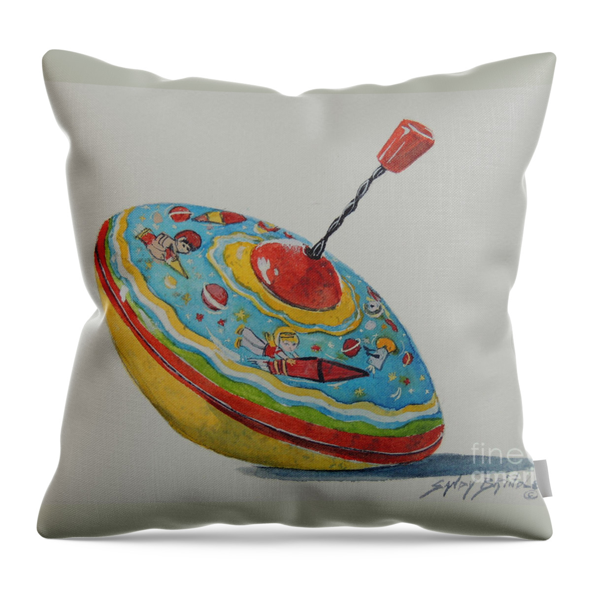 Watercolor Throw Pillow featuring the painting Spinning Girls...SOLD by Sandy Brindle