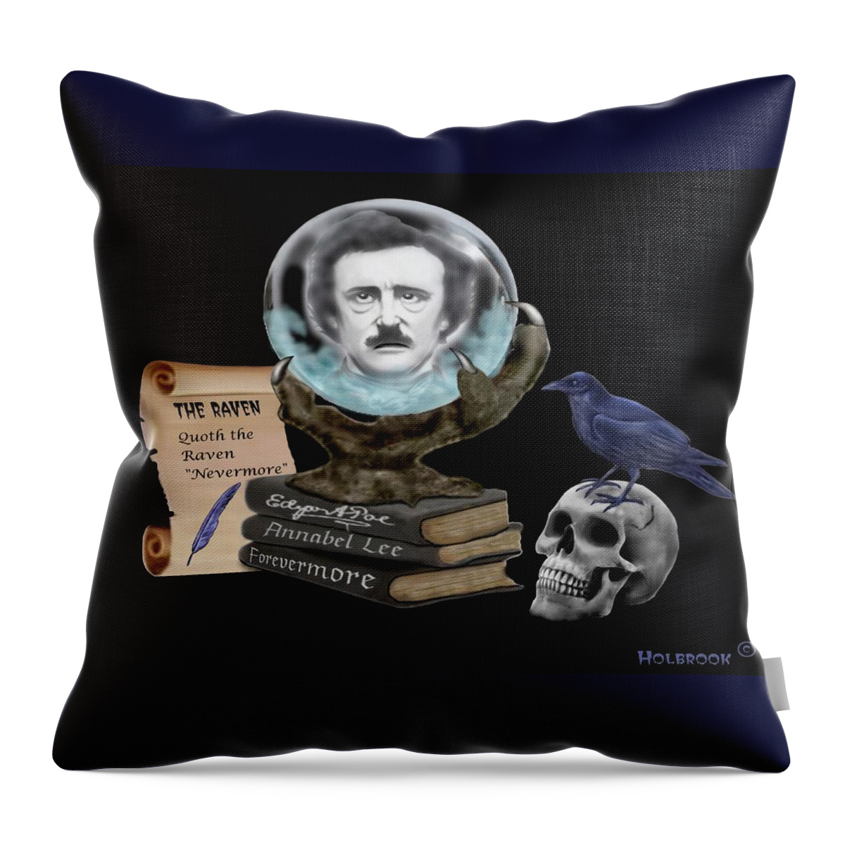 Edgar Allan Poe Throw Pillow featuring the digital art Spirit Of Edgar A. Poe by Glenn Holbrook