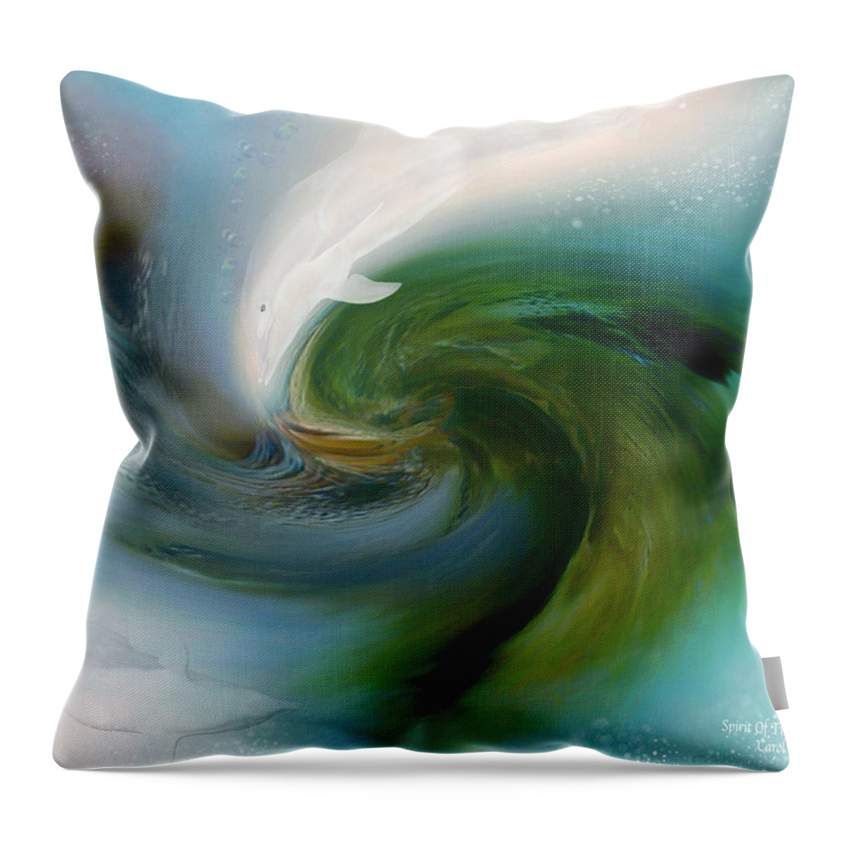 White Dolphin Throw Pillow featuring the mixed media Spirit Of The White Dolphin by Carol Cavalaris