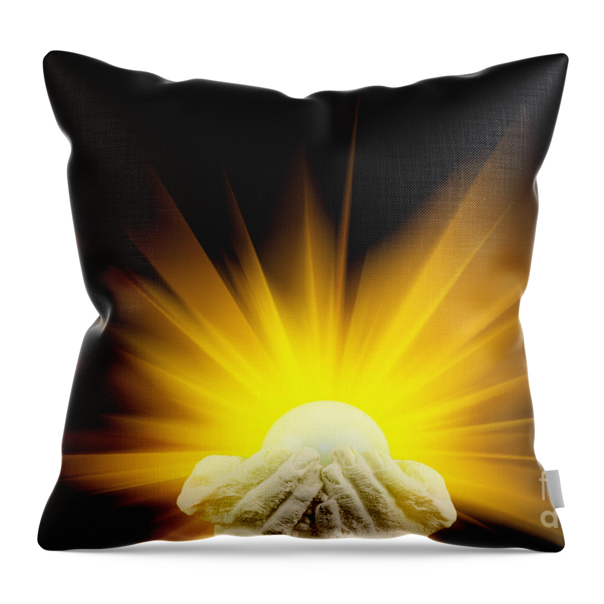 Spiritual Throw Pillow featuring the photograph Spiritual light in cupped hands by Simon Bratt