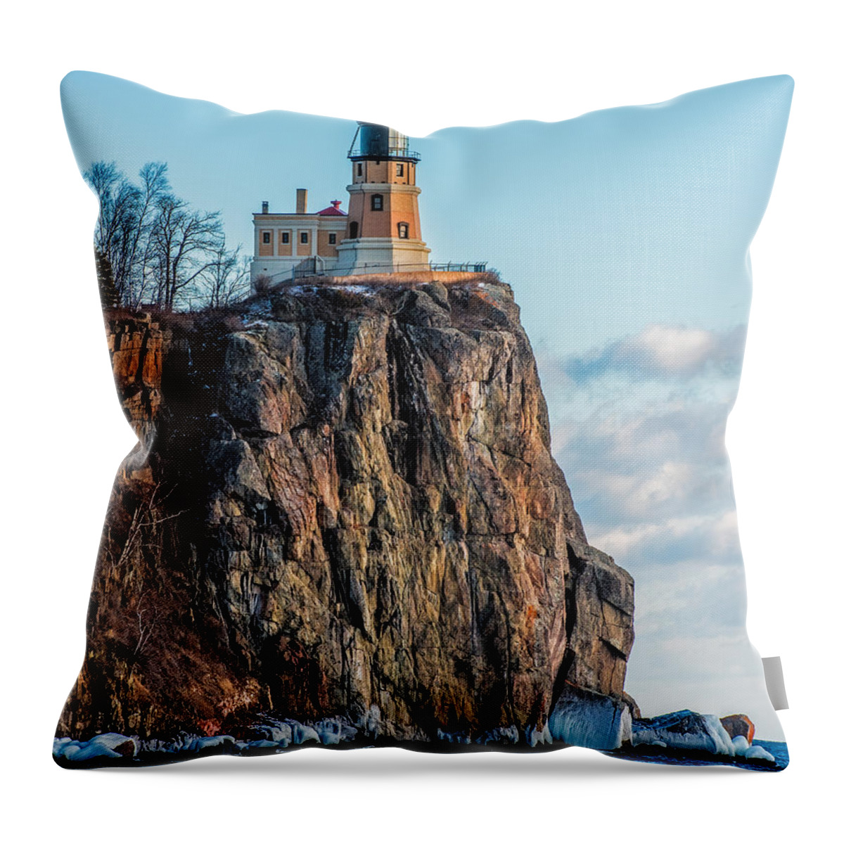 Split Rock Lighthouse Throw Pillow featuring the photograph Split Rock Lighthouse In Winter by Paul Freidlund