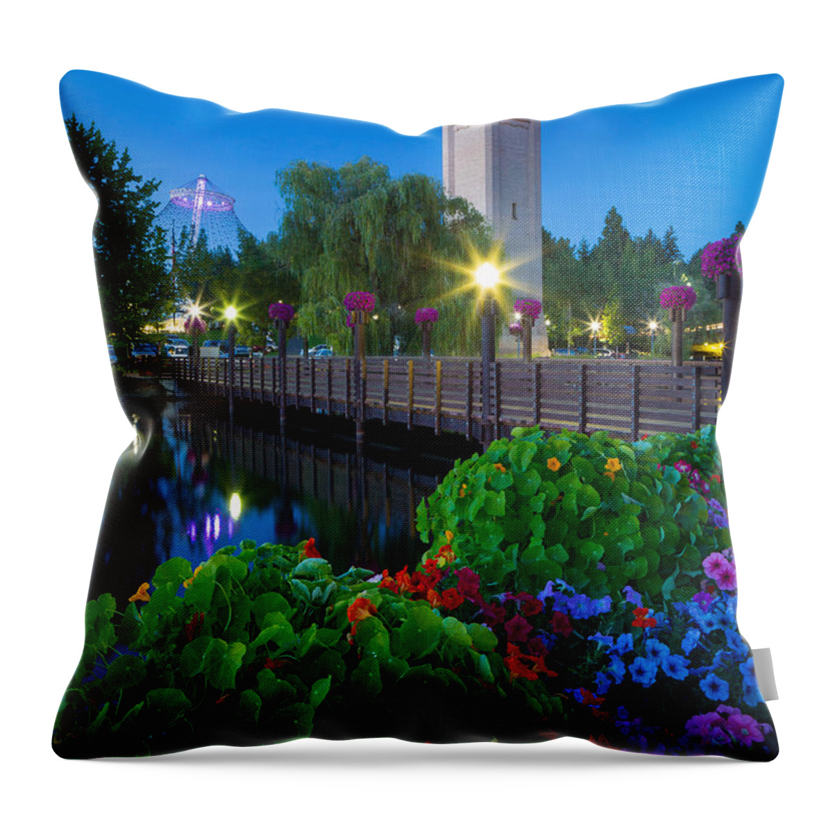 America Throw Pillow featuring the photograph Spokane Clocktower by Night by Inge Johnsson