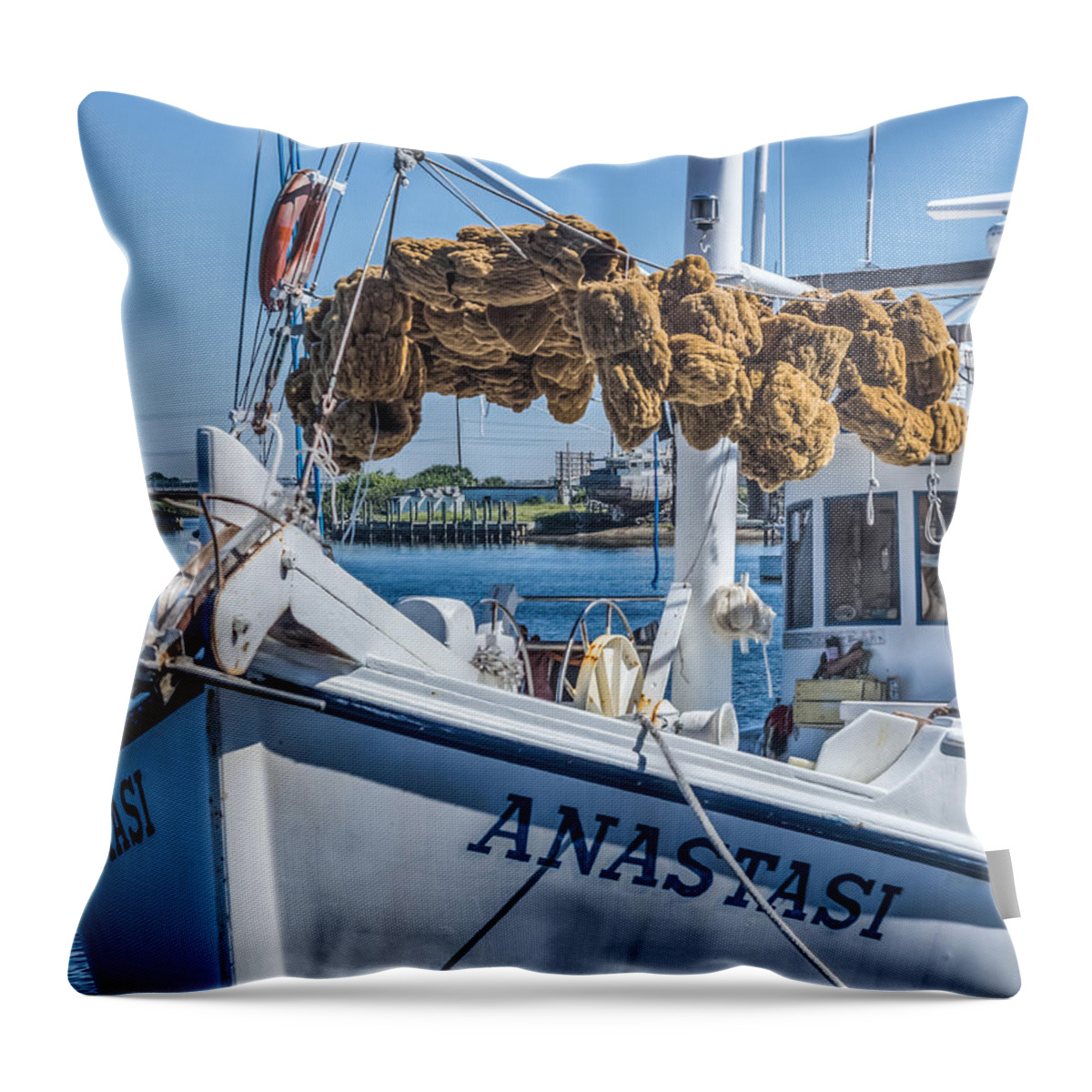 Florida Throw Pillow featuring the photograph Sponges drying by Jane Luxton