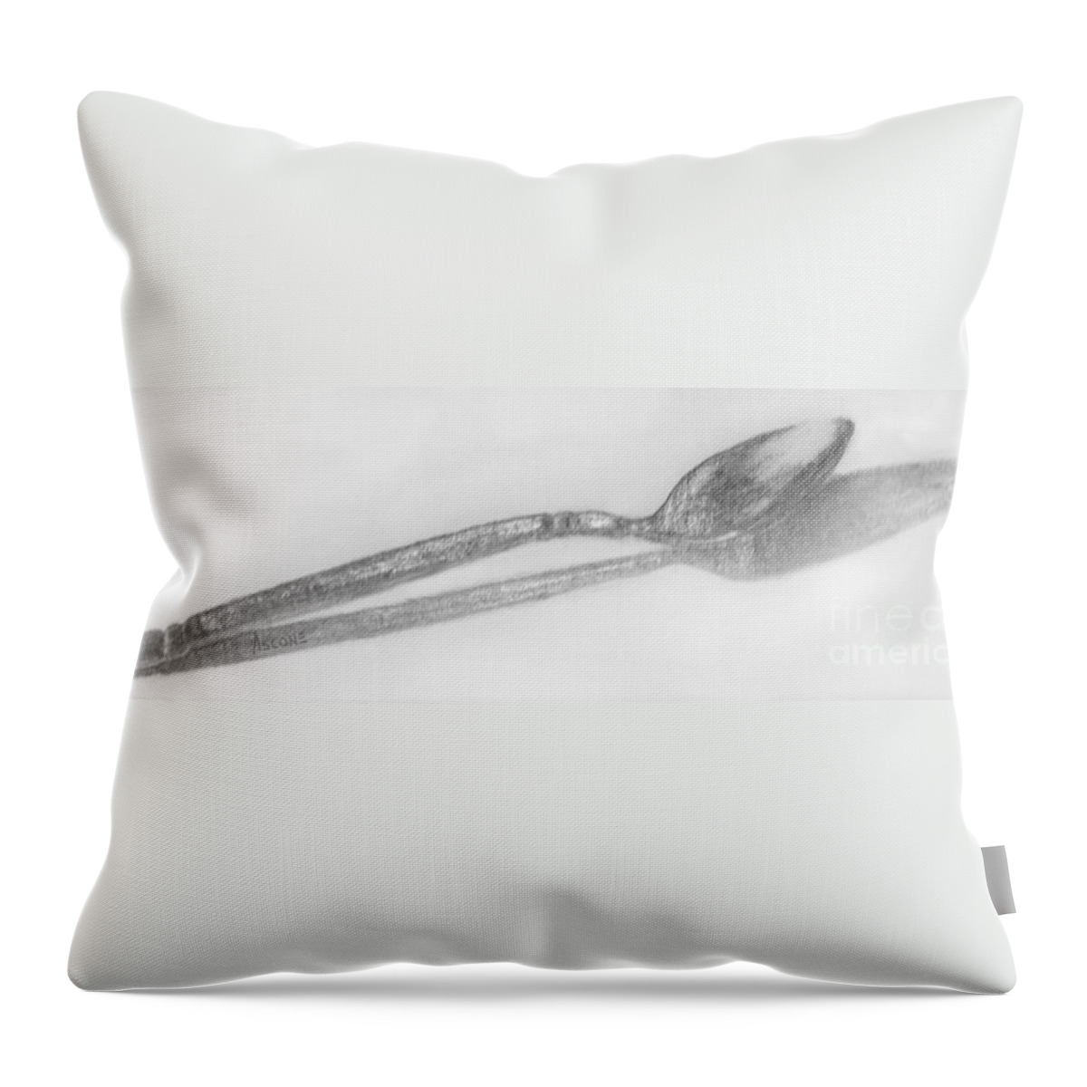Pencil Throw Pillow featuring the drawing Spoon drawing by Teresa Ascone
