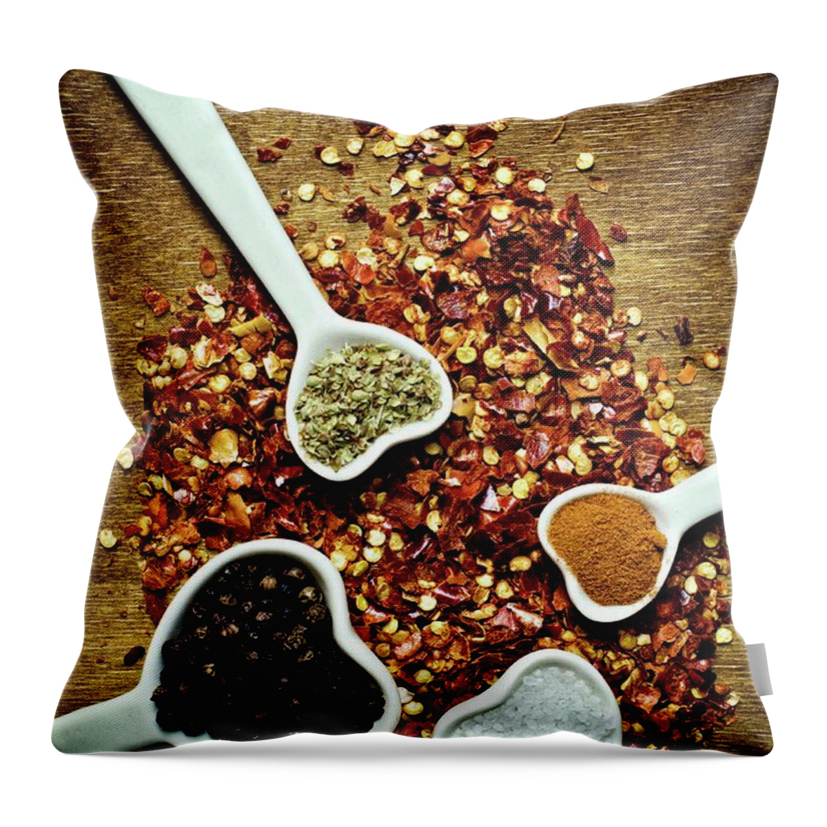 Spoon Throw Pillow featuring the photograph Spoons And Spices by Michelle Mcmahon