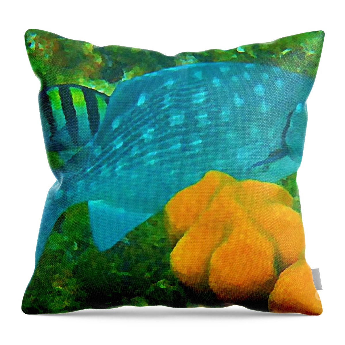 Fish Throw Pillow featuring the painting Spotted Surgeon Fish by John Malone