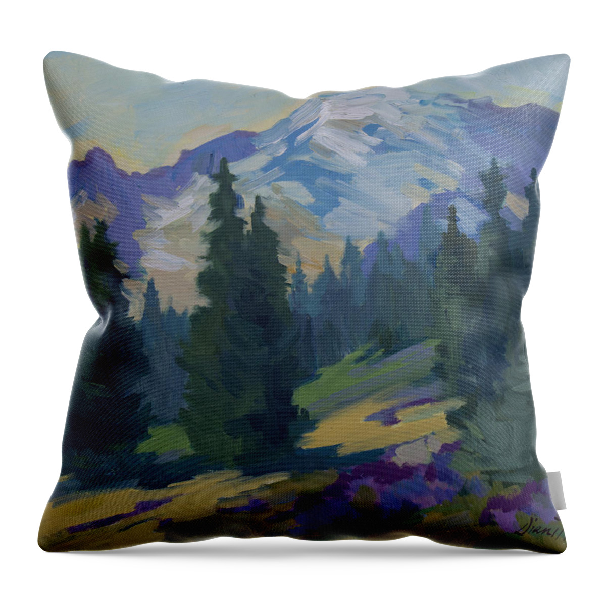 Mount Rainier Throw Pillow featuring the painting Spring at Mount Rainier by Diane McClary