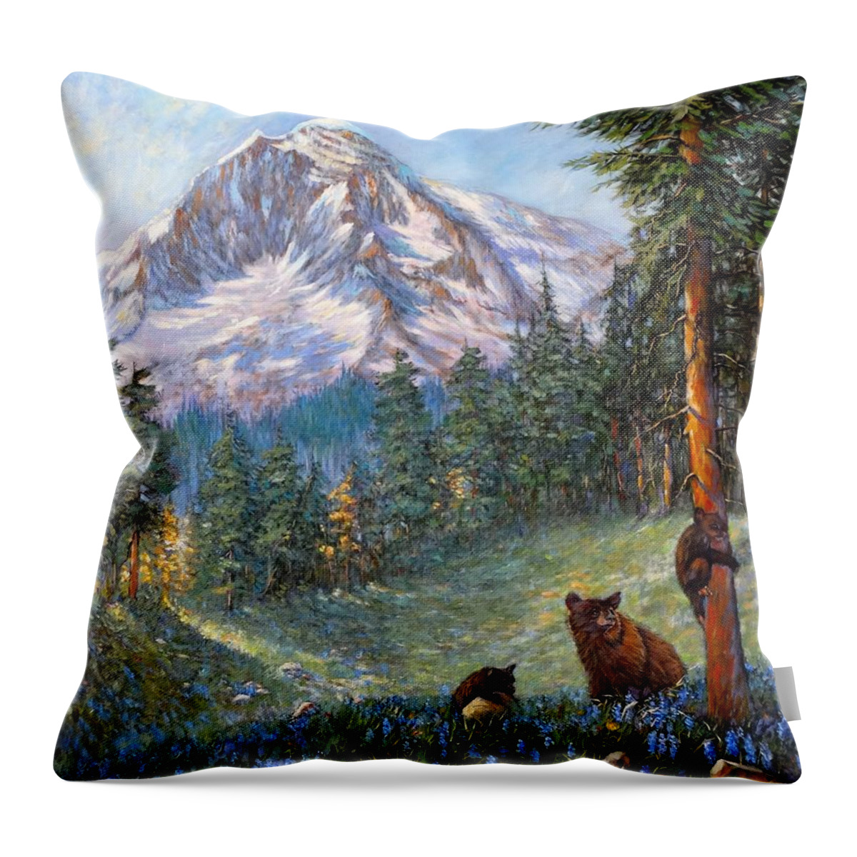 Mt Rainier Throw Pillow featuring the painting Spring In The Cascades by Charles Munn