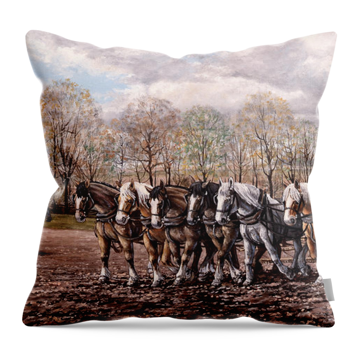 six Horse Team Throw Pillow featuring the painting Spring Planting by Roger Witmer