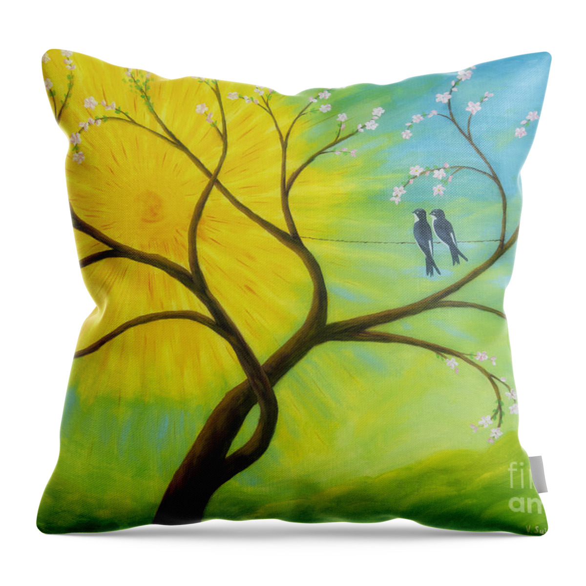 Art Throw Pillow featuring the painting Spring by Veikko Suikkanen
