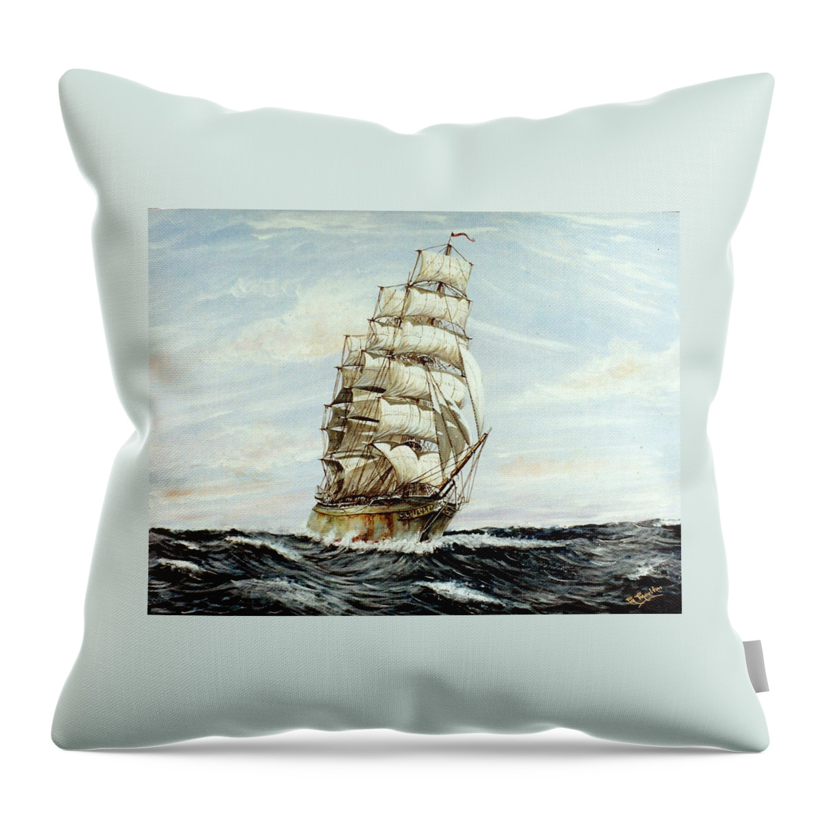 Square Rigger Throw Pillow featuring the painting Square Rigged ship Sophicles by Mackenzie Moulton
