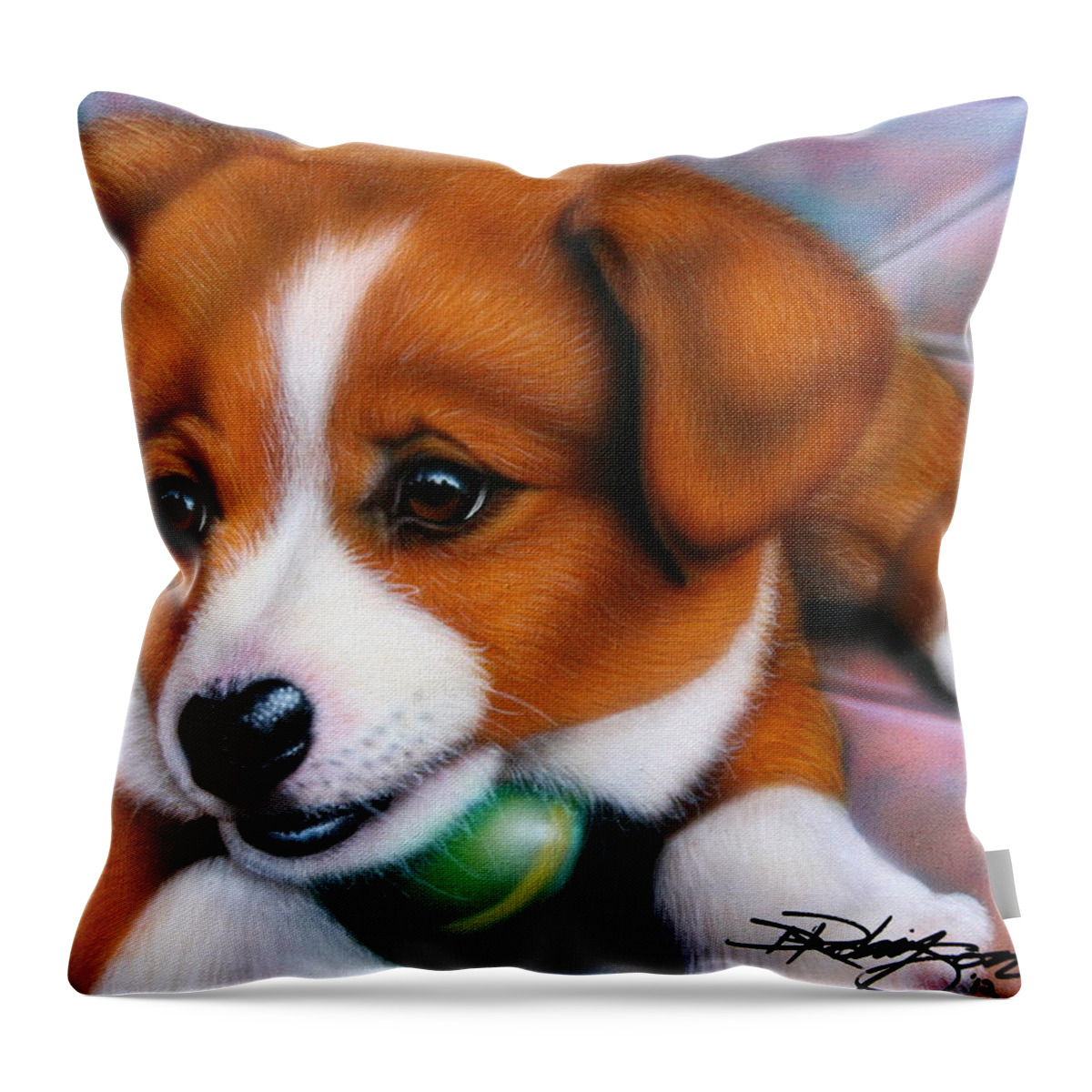 Squeaker Throw Pillow featuring the painting Squeaker by Darren Robinson