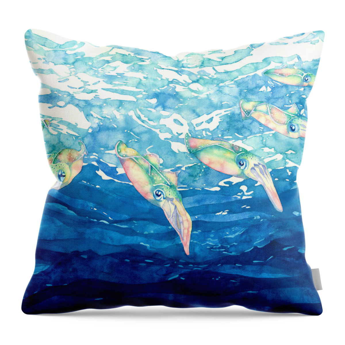 Squid Throw Pillow featuring the painting Squid Ballet by Pauline Walsh Jacobson