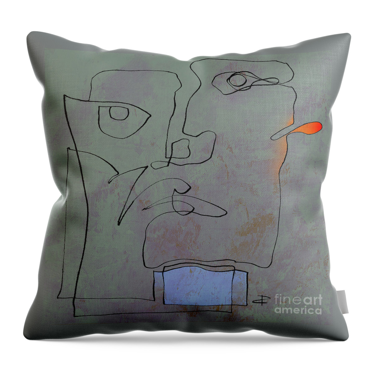 Red Ear Throw Pillow featuring the painting Squigglehead with blue scarf and red ear by Paul Davenport