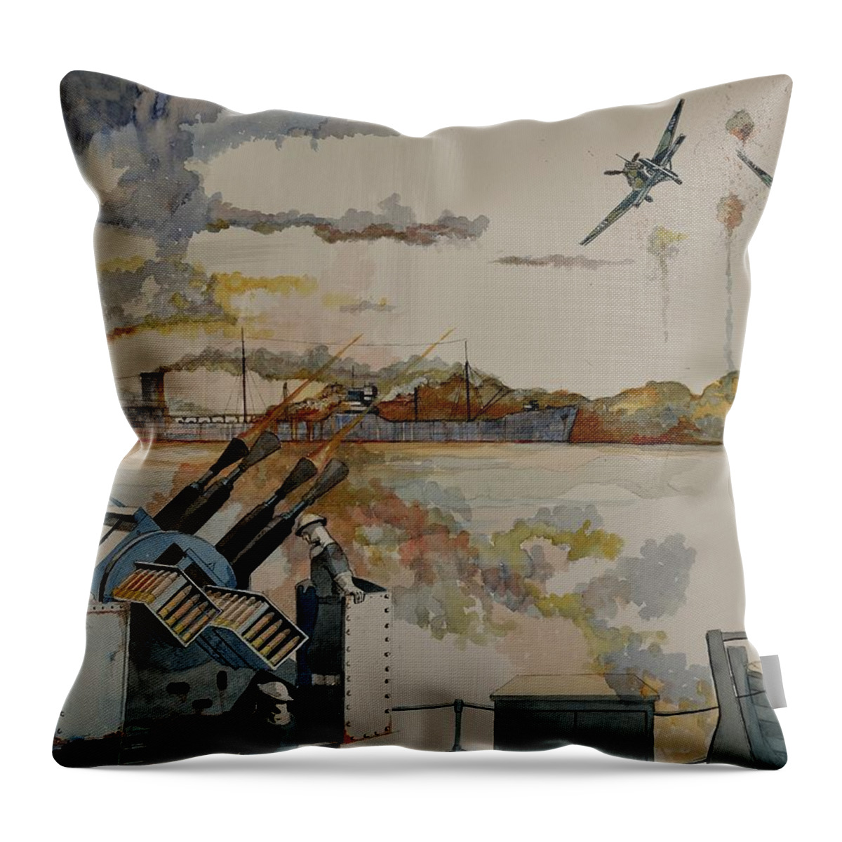 Wwii Throw Pillow featuring the painting SS Ohio II by Ray Agius