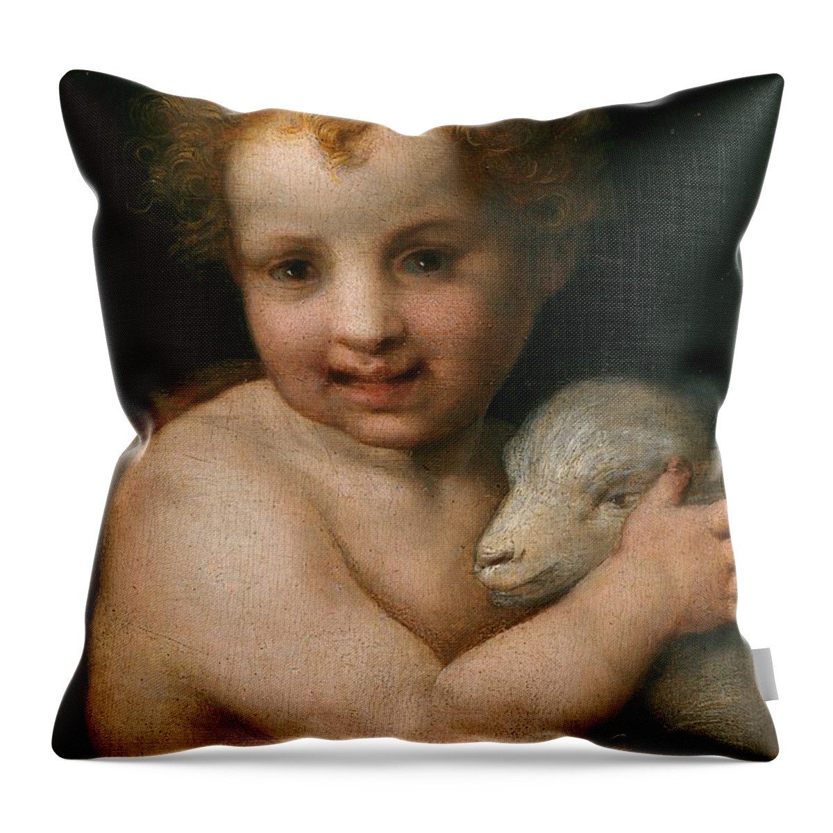 Cinquecento Throw Pillow featuring the painting St. John the Baptist with the Lamb by Andrea del Sarto