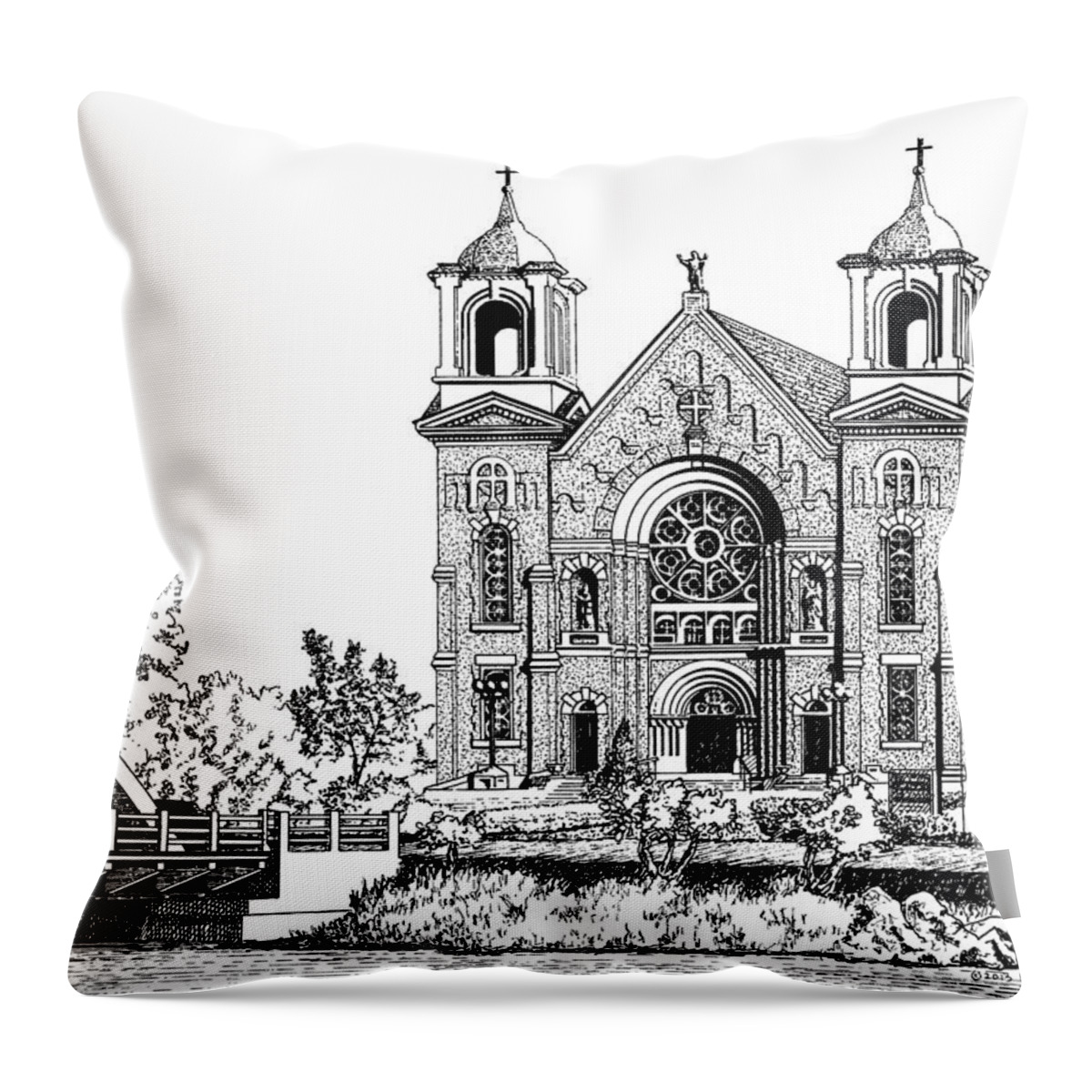 St. Joseph Parish Throw Pillow featuring the drawing St. Joseph Parish by Peter Rashford