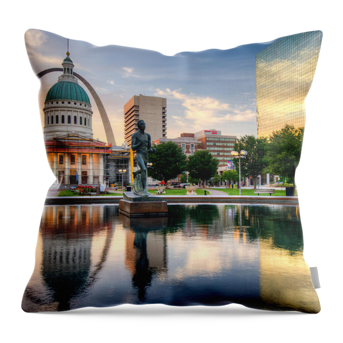 America Throw Pillow featuring the photograph Downtown St. Louis City Reflections by Gregory Ballos