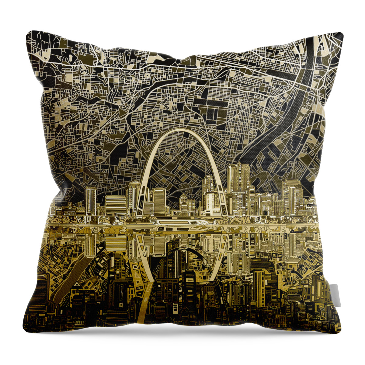 St Louis Skyline Throw Pillow featuring the painting St Louis Skyline Abstract by Bekim M