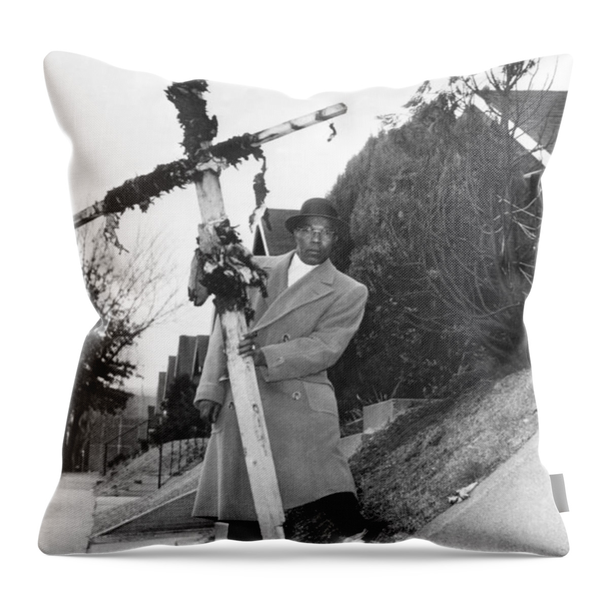 1 Person Throw Pillow featuring the photograph St. Lousi Cross Burning by Underwood Archives