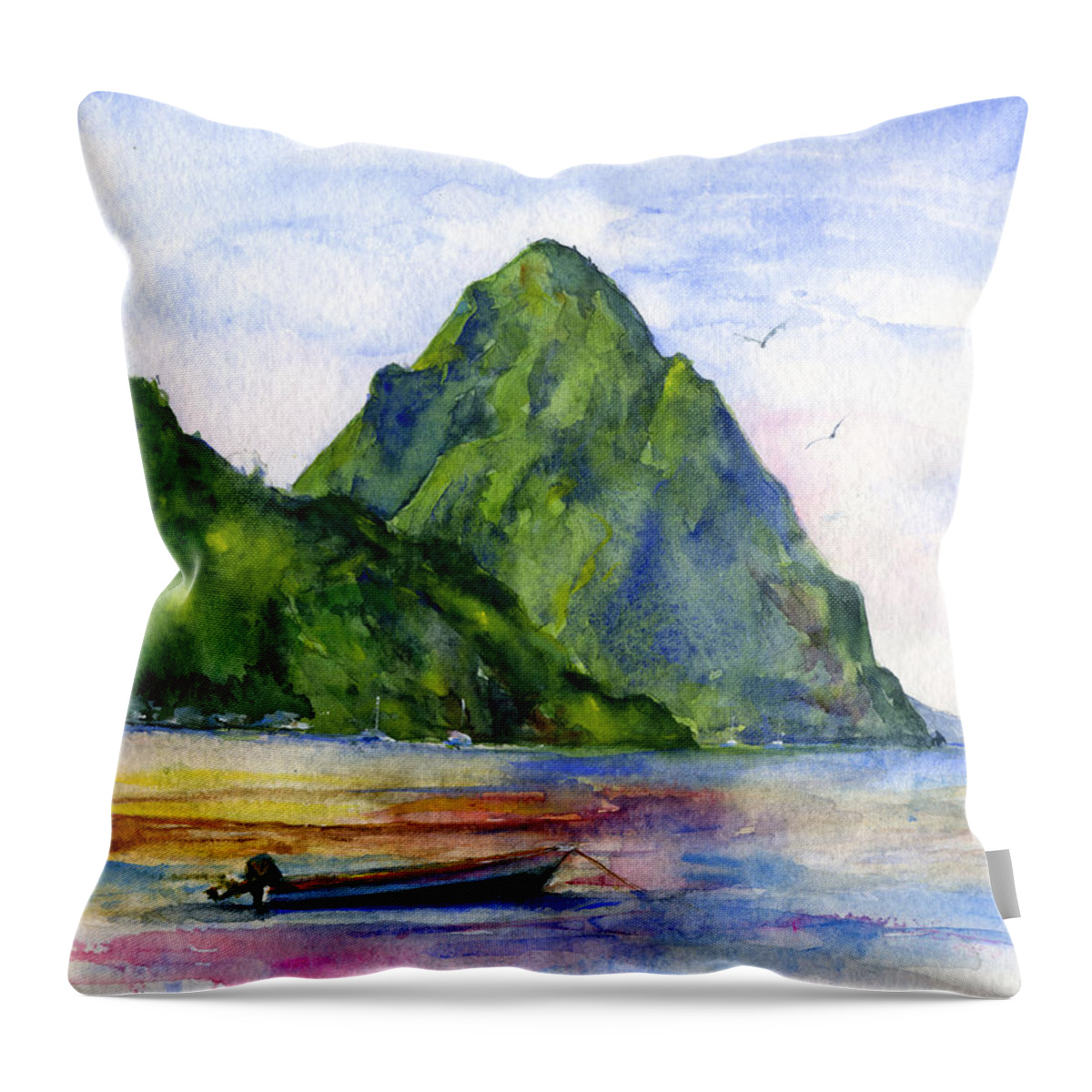 Island Throw Pillow featuring the painting St. Lucia by John D Benson