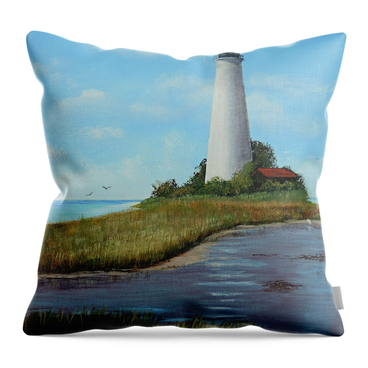 St. Mark's Lighthouse Throw Pillow featuring the painting St. Mark's Lighthouse Painting by Jimmie Bartlett