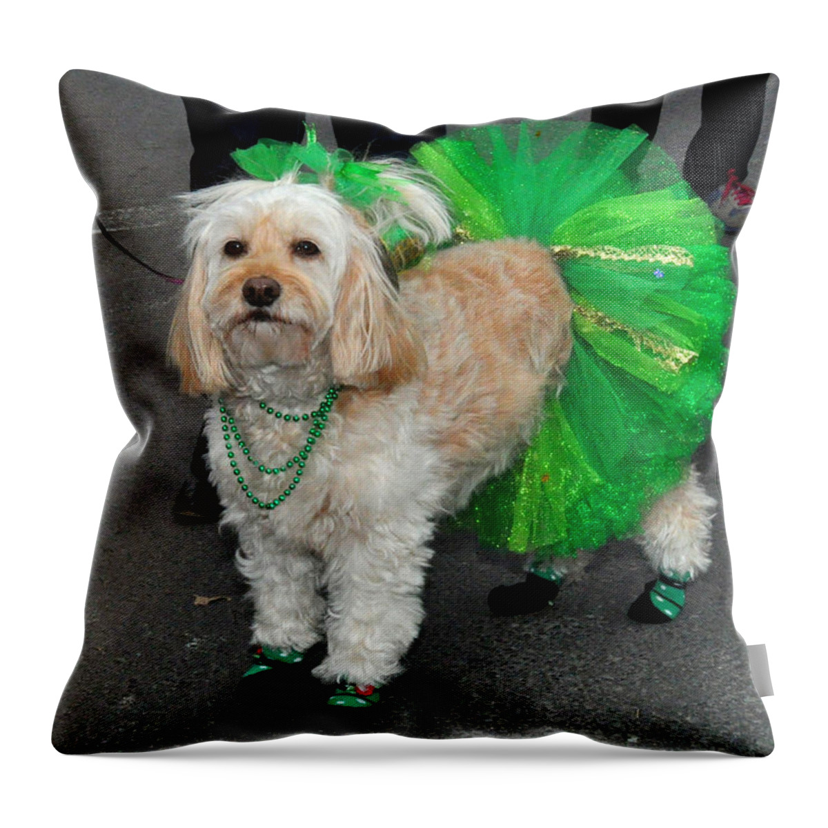 Dog Throw Pillow featuring the photograph Green wearing Dog for St. Patrick's Day by Diane Lent