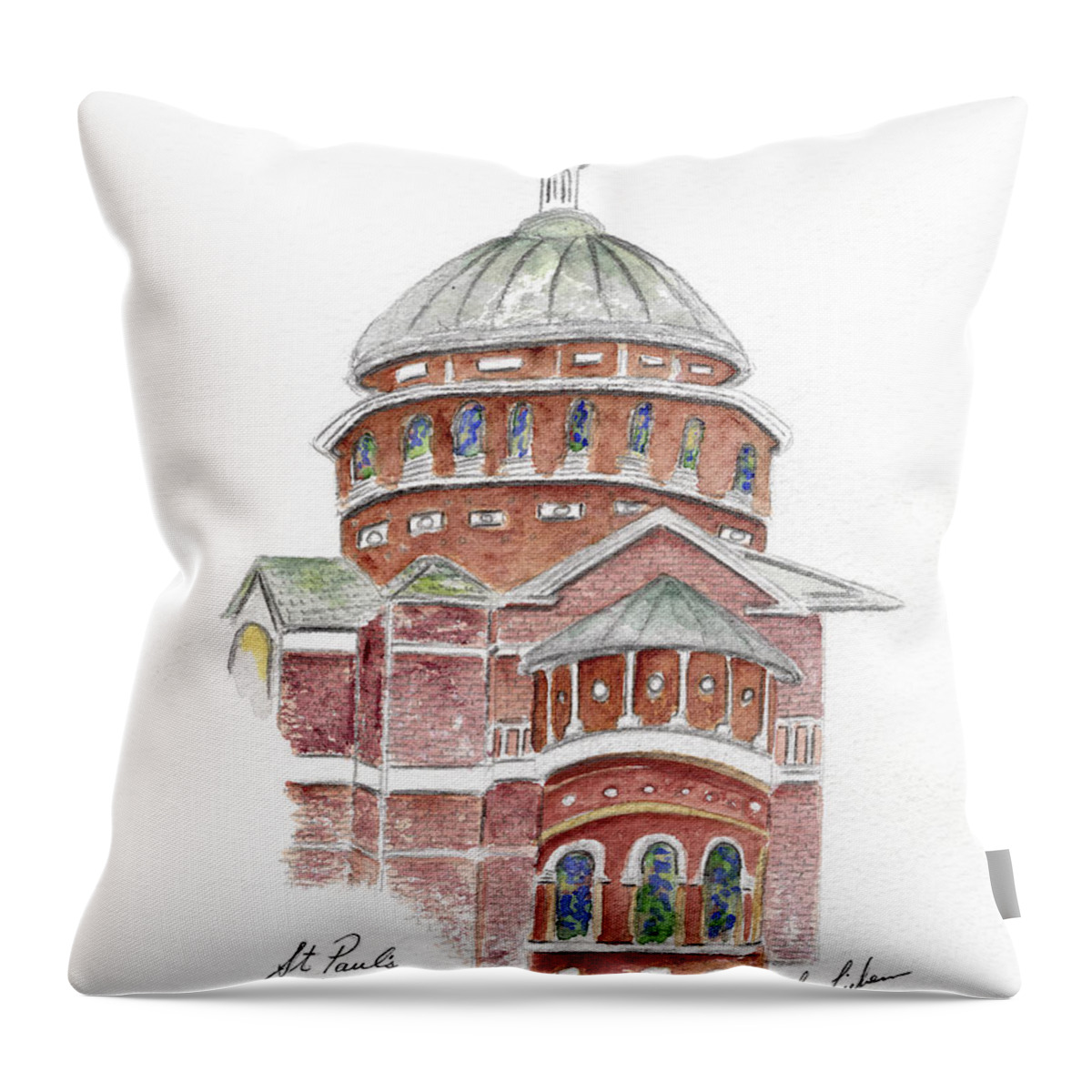 St. Paul's Cathedral Throw Pillow featuring the painting St. Paul's Cathedral at Columbia University by AFineLyne
