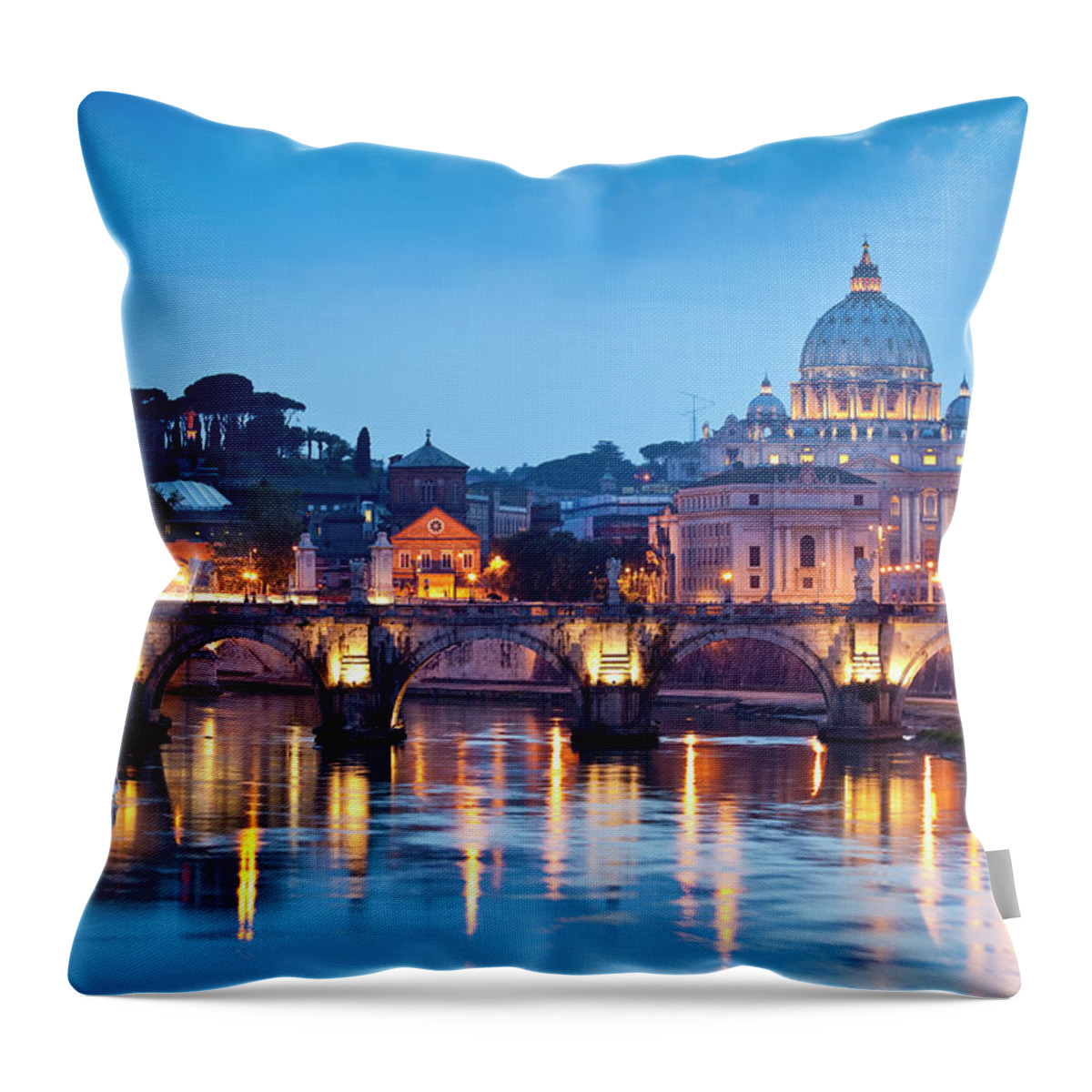 Arch Throw Pillow featuring the photograph St Peters Basilica And Pont Santangelo by Richard I'anson