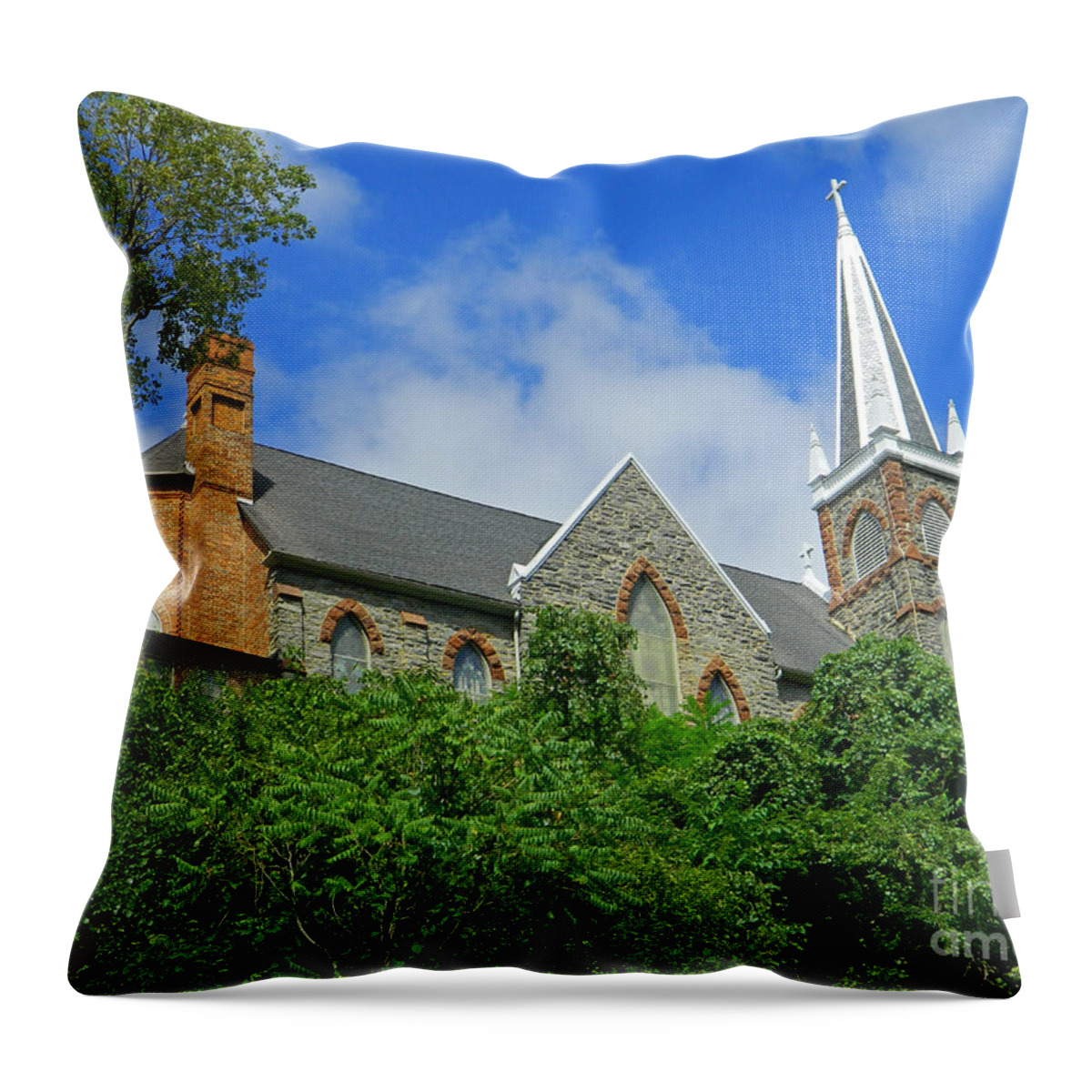 St. Peters Roman Catholic Church Throw Pillow featuring the photograph St. Peters Roman Catholic Church In Harpers Ferry by Emmy Vickers