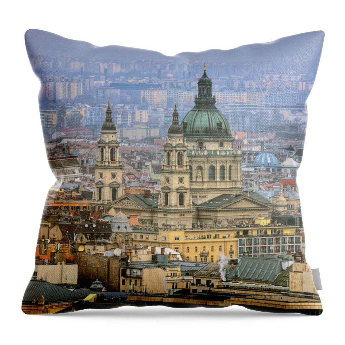 Joan Carroll Throw Pillow featuring the photograph St Stephen's Basilica From Gellert Hill by Joan Carroll