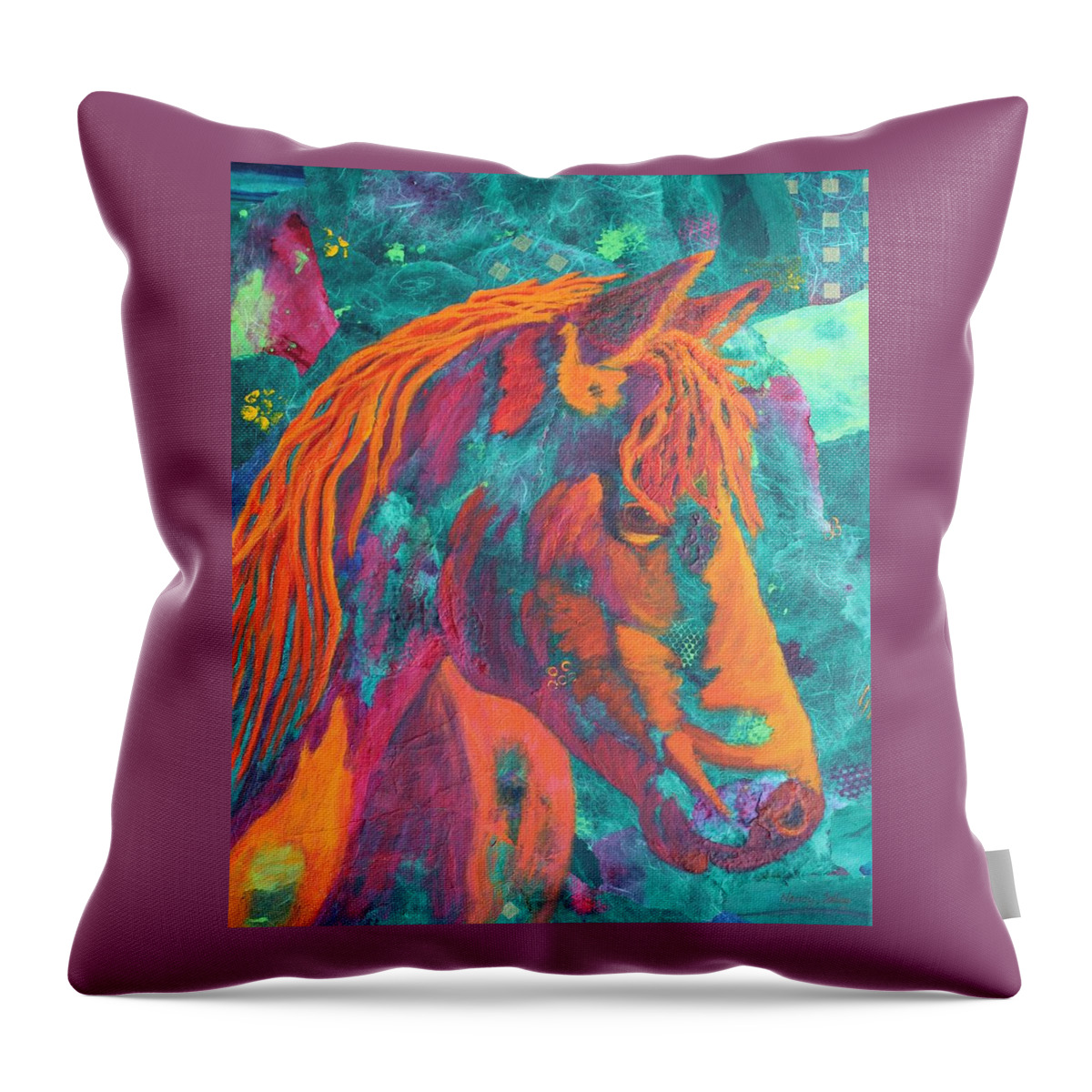 Horse Throw Pillow featuring the painting Stable Master by Nancy Jolley