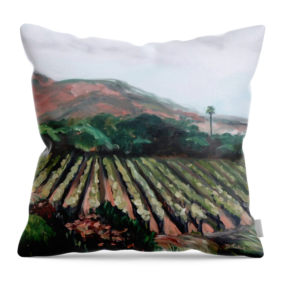 Vineyard Throw Pillow featuring the painting Stag's Leap Vineyard by Donna Tuten