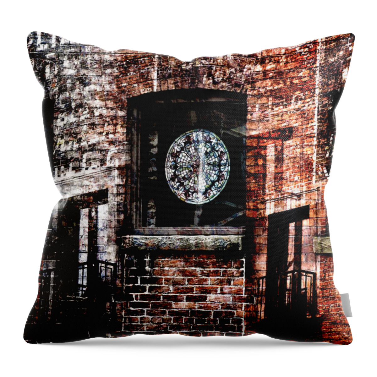 Stained Glass Window Throw Pillow featuring the digital art Stained Brick by Abby Kirsch
